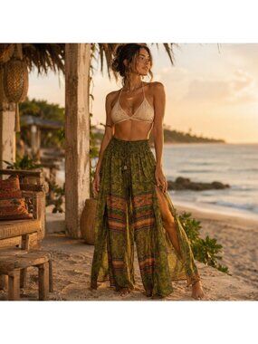 Karma Highway Boho Split Leg Hippie Harem Pull on Pants OS